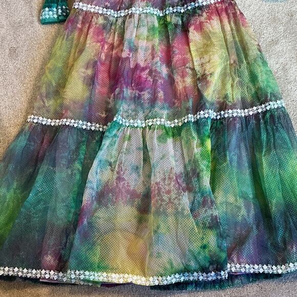 Vintage Tie Dye Purple Green Boho Hippie Prairie Long Sleeve Dress Size Small? - Picture 7 of 10